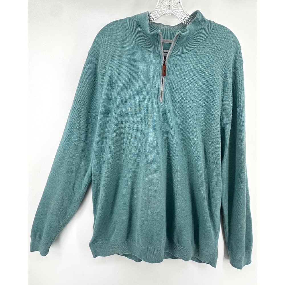 Tommy Bahama IslandZone Mens XL Teal Blue Quarter Zip Pullover Sweater CoolMax